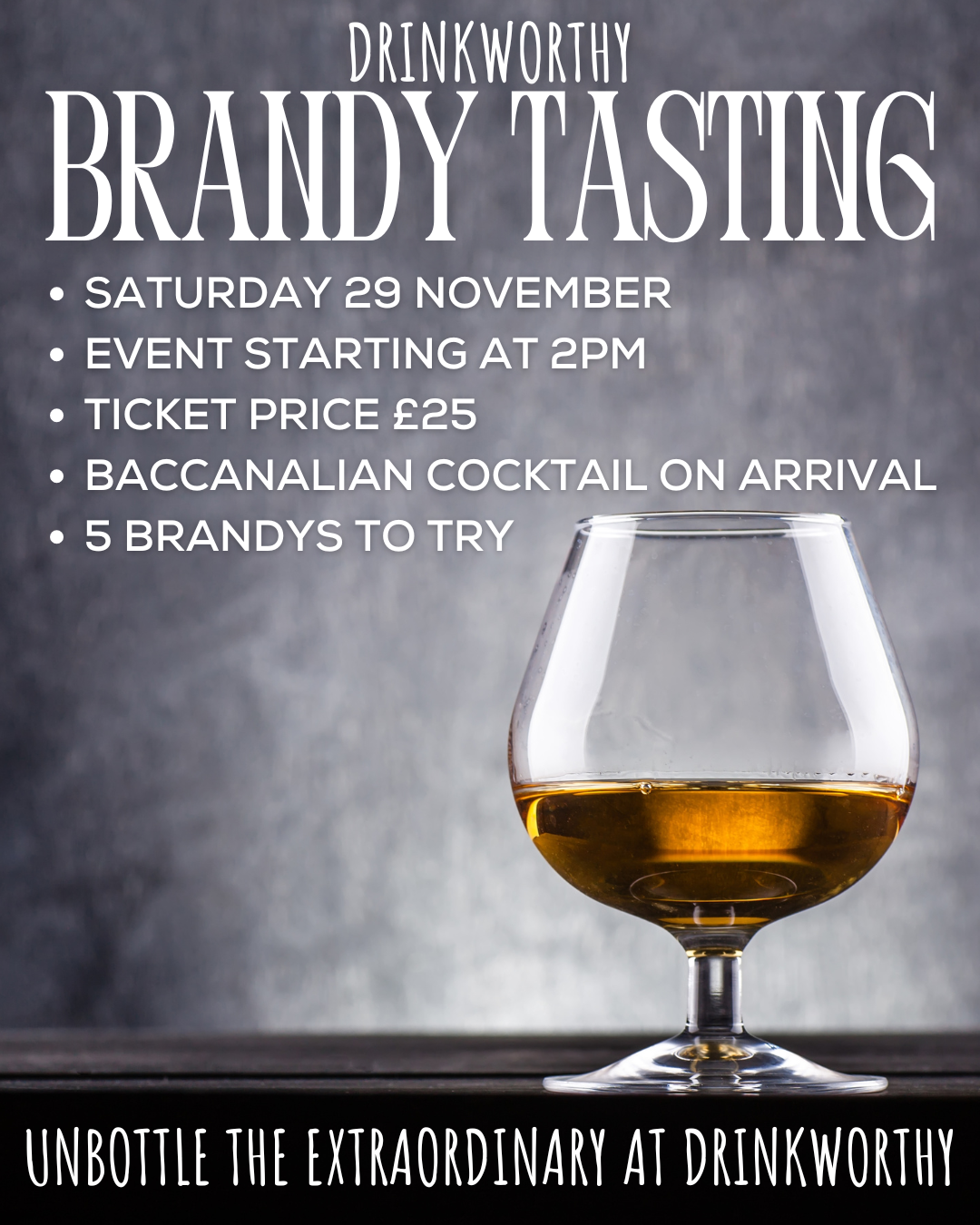 13. Brandy Tasting Experience – Saturday 29 November