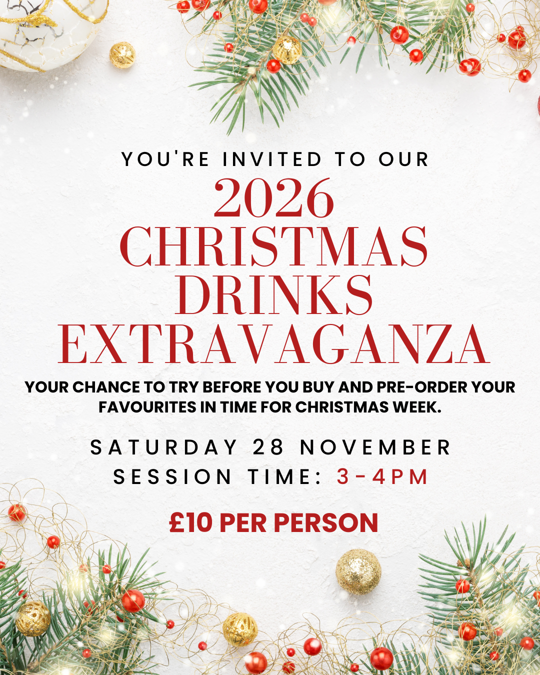 26g. Christmas Drinks Extravaganza 2026 - SATURDAY 28 NOVEMBER 2026 3 - 4pm
