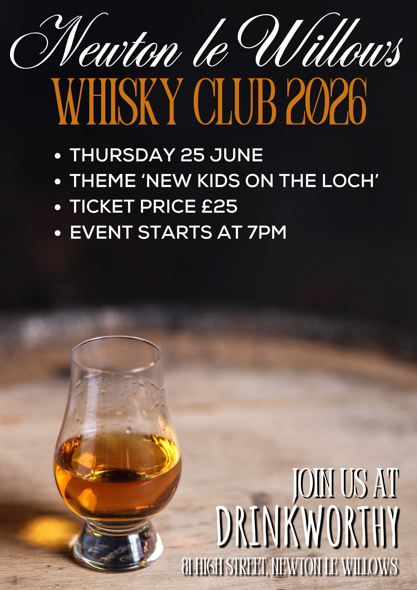 15. Newton-le-Willows Whisky Club – Thursday 25th June 2026 – “New Kids on The Loch”